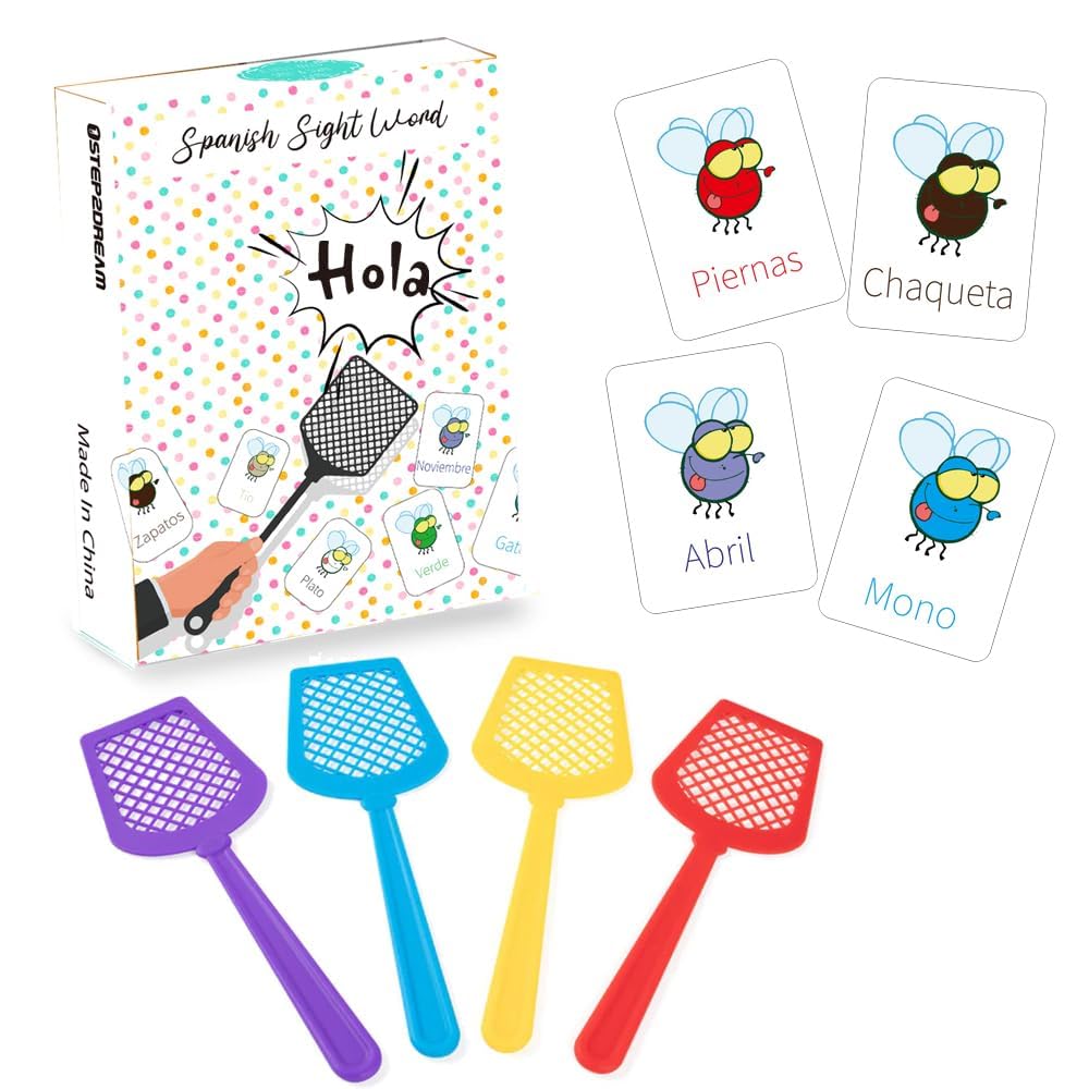 Spanish Sight Word Game for Kids |108 Educational Flash Words with 4 Fly Swatters, Interactive Learning Boards Games, Homeschool,Classroom Must Have, Teacher Supplies,Gifts for Boys and Grils