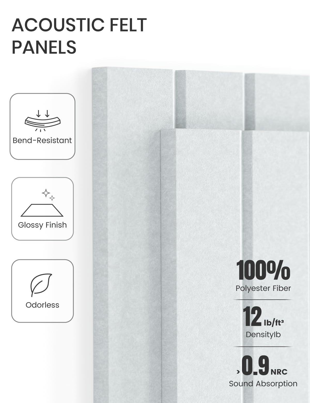 Large Felt Bulletin Board 48" x 36" Cork Board Alternative-12 Pack with 70 Safe Removable Adhesive Tabs, Cork Boards for Walls Cork Board for Home Office Classroom Pin Board-Cold White