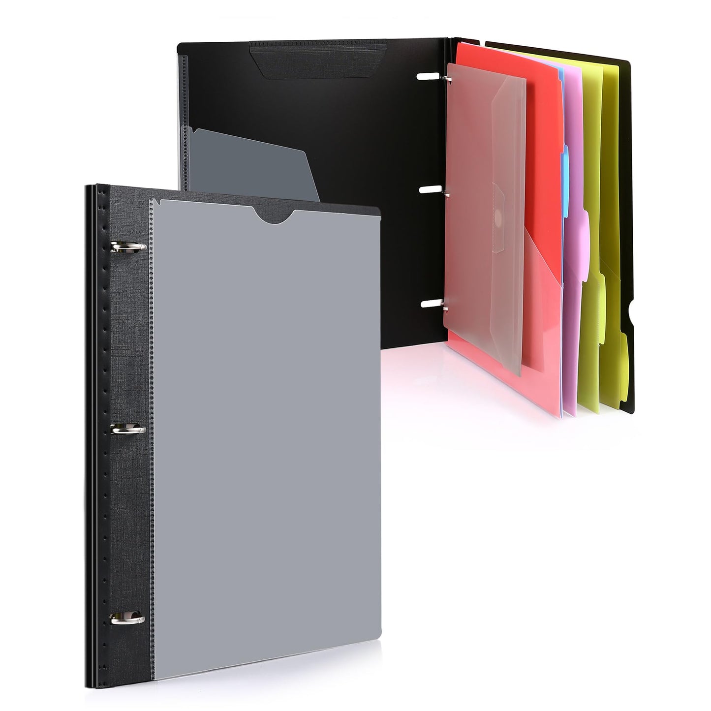 WOT I Telescoping Project Organizer, Refillable Binder with Dividers and Pockets, 13 Pocket Folders, 1 Inch 3 Ring Binder, Black