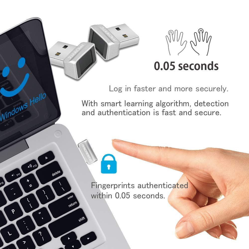 ARCANITE USB Fingerprint Reader for Windows 10 Hello, 0.05s 360-Degree Sensor Security Device, AKFSD-07
