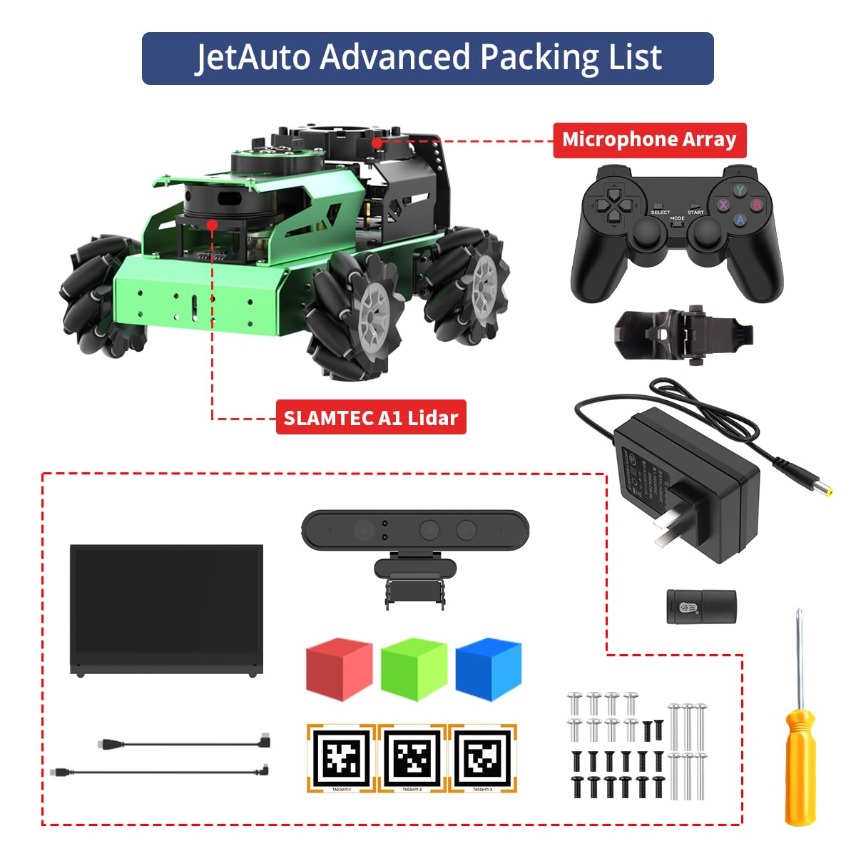 JetAuto ROS2 Robot Car with ChatGPT Large AI Model Lidar Depth Camera AI Voice Control Touch Screen, SLAM Mapping Navigation Path Planning Autonomous Driving Smart Robot, Advanced Kit & JetsonNano 4GB