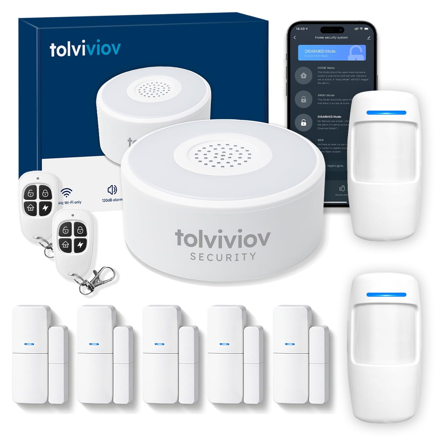 tolviviov Home Security System Wireless, DIY Door Alarm Security System, App Alerts, 10-Piece Kit, No Monthly fee, WiFi Alarm, Door Window Motion Sensor, for Safety, Home Security, Kids Safety