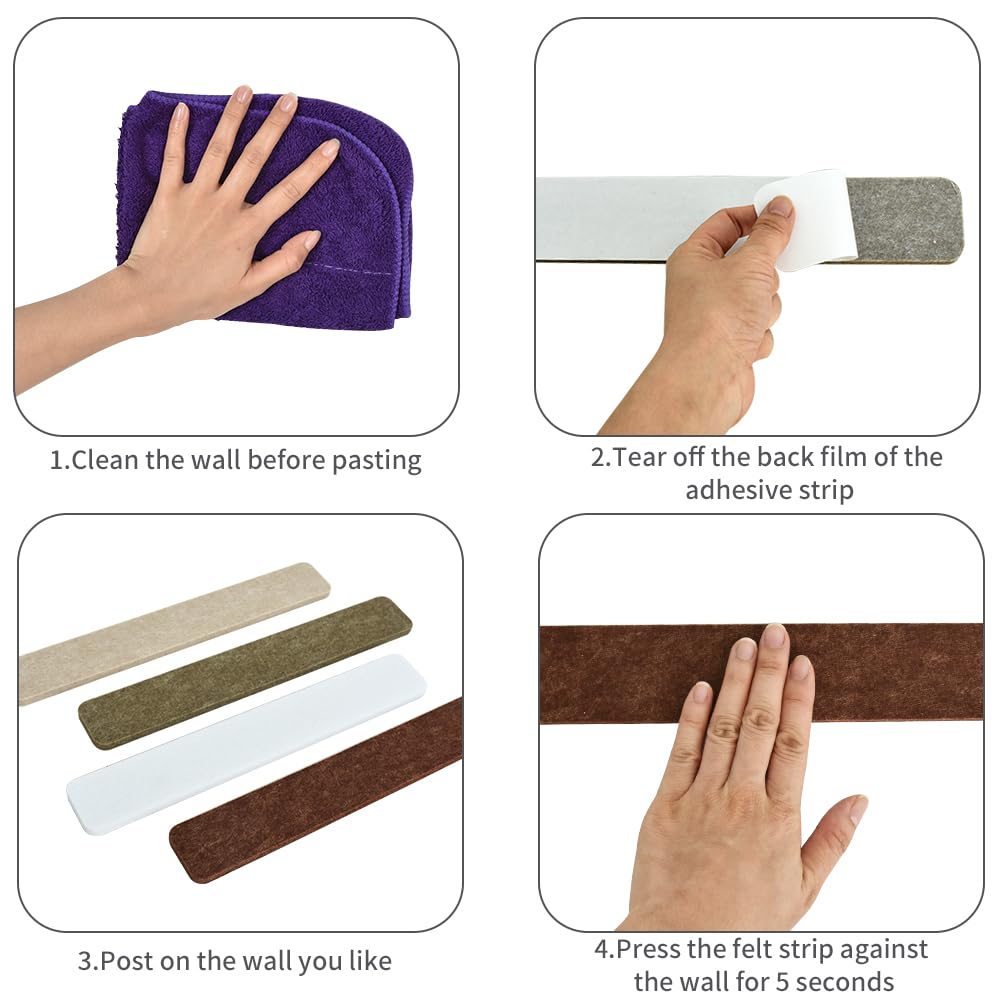 Vuzvuv 8 pcs Bulletin Board Bar Strips with 50 Pushpins & 10 Wooden Clip pins，Self Adhesive Cork Board for Wall，Felt Pin Board for School，Office Decor(Coffee-Brown White)