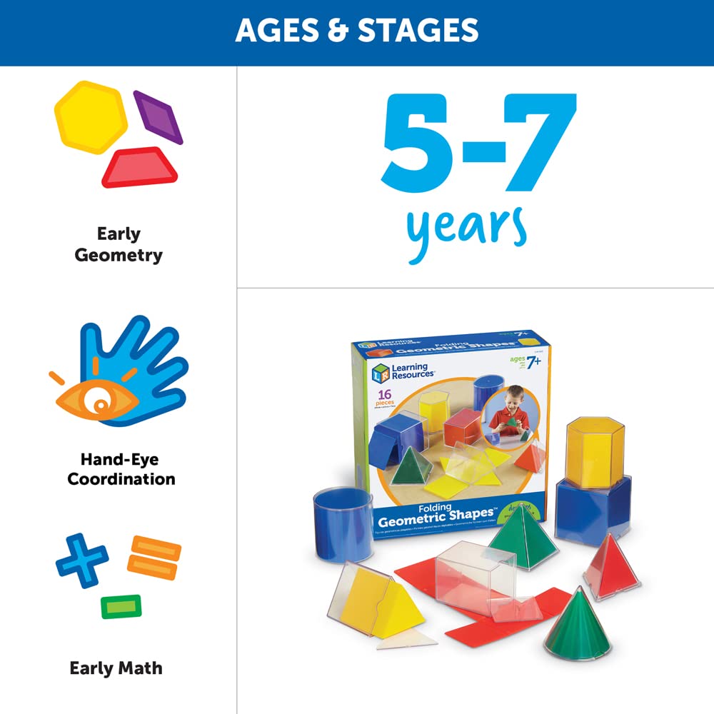 Learning Resources Folding Geometric Shapes Set - Classroom Must Haves, Teacher Supplies, Geometry Game, Pattern Blocks, Homeschool, 3d School Figures for Teaching, Math Manipulatives Essentials