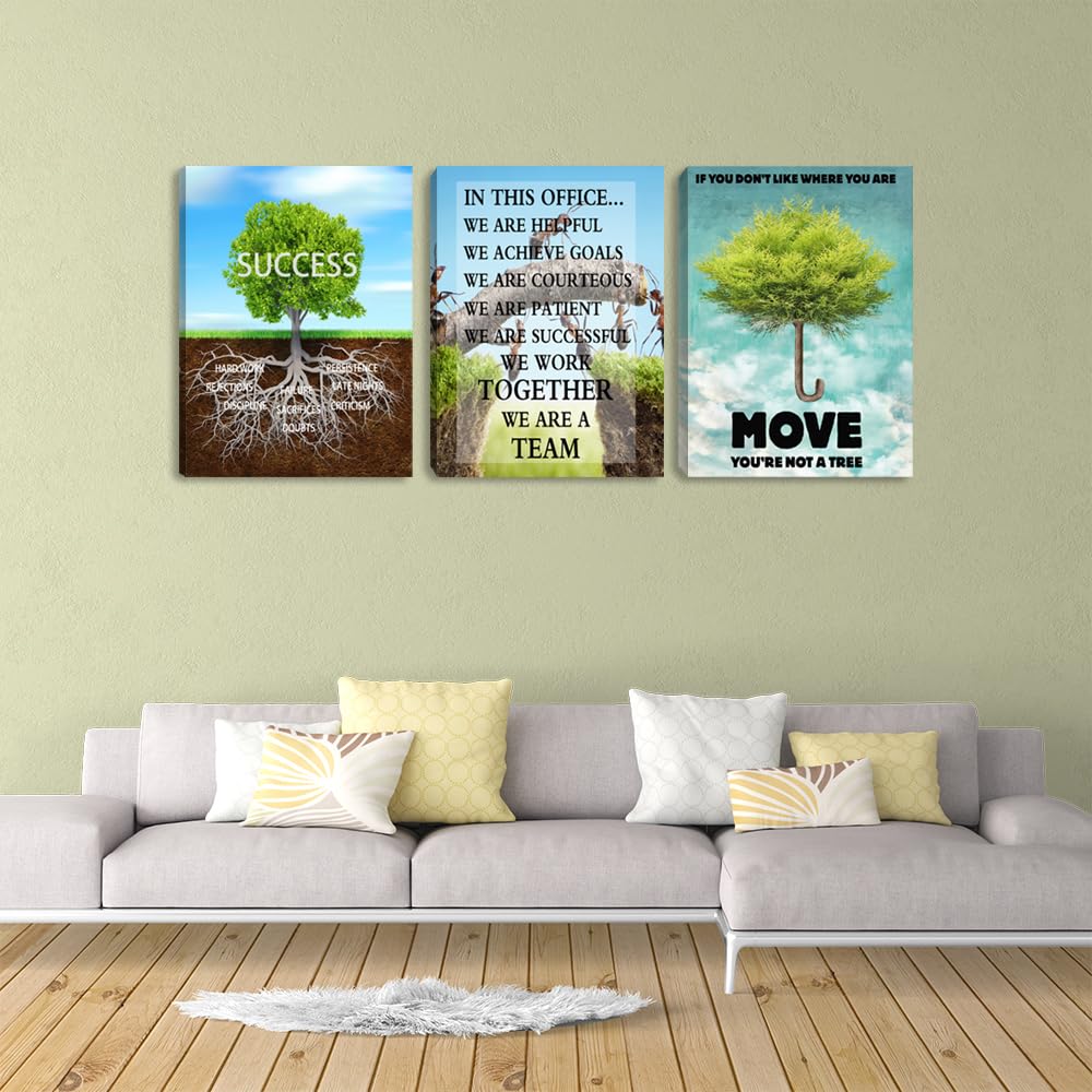 Motivational Wall Art Canvas Tree Poster Prints Wall Art Inspirational Canvas Wall Decor Success Artwork Entrepreneur Team Quote Office Wall Decor for Home Workplace Framed Decoration(36''Wx 16''H)