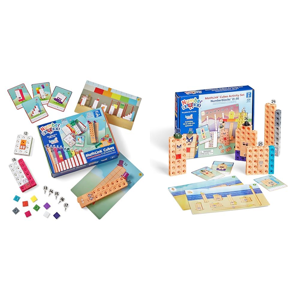 hand2mind MathLink Cubes Numberblocks 11-20 & 21-30 Activity Set Bundle, 30 & 20 Preschool Learning Activities, Counting Blocks, Educational Toys