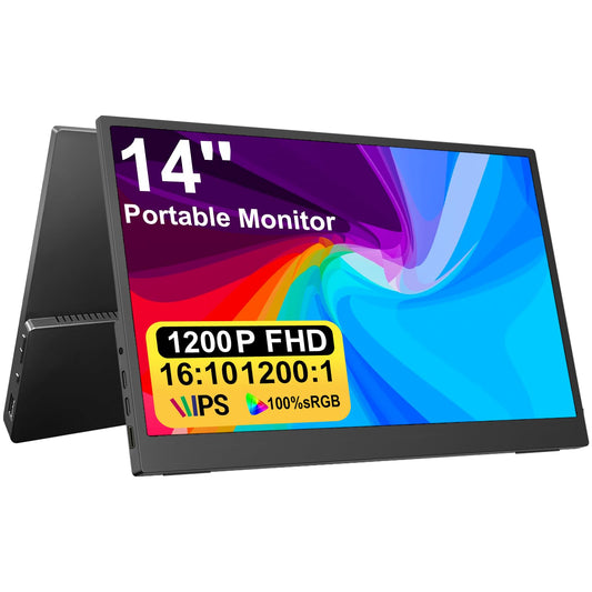 Topmonitor 14" Portable Monitor Touchscreen, 1200P FHD IPS Travel Monitor with Tempered Glass,10-Point Touch, Dual Speakers & Kickstand, USB-C HDMI External Monitor for Laptop MacBook Phone PS5 Switch