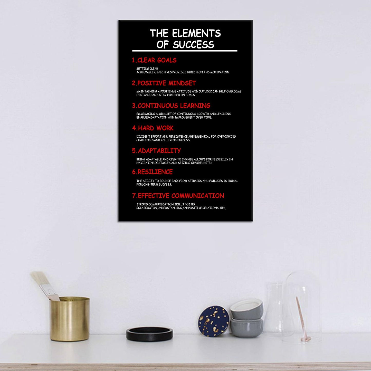 Inspirational Canvas Wall Art The Elements Of Success Poster Print Artwork Motivational Quotes Picture Painting Home Decor for Modern Classroom Workplace Office Stretched and Framed [12''W X 18''H]