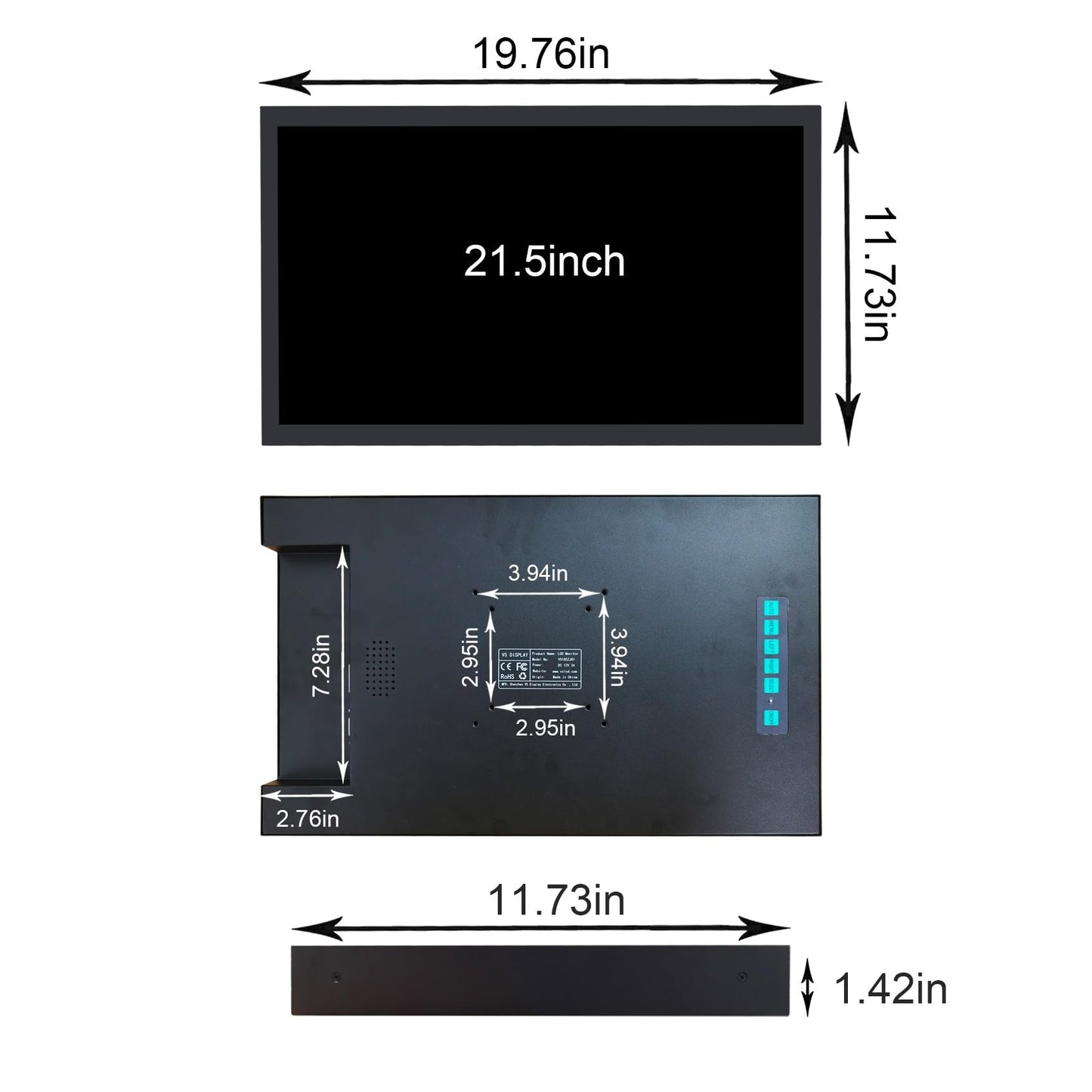 VSDISPLAY 21.5 Inch 1920x1080 IPS LCD Industrial Monitor 1000 Nits High Brightness Supports H/D/DVI/VGA Video Inputs,for Outdoor Display