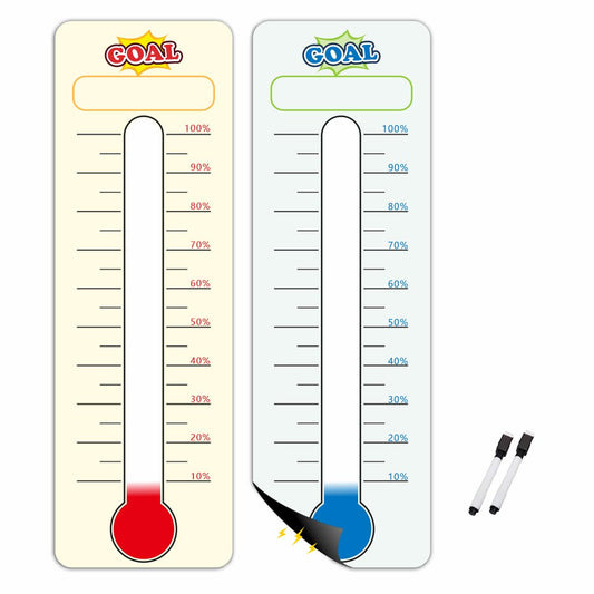 2 Pcs Magnetic Fundraising Thermometer Charts，Dry Erase Goal Trackers Chart Thermometer Goal Setting - Poster Charts for Home, School and Office