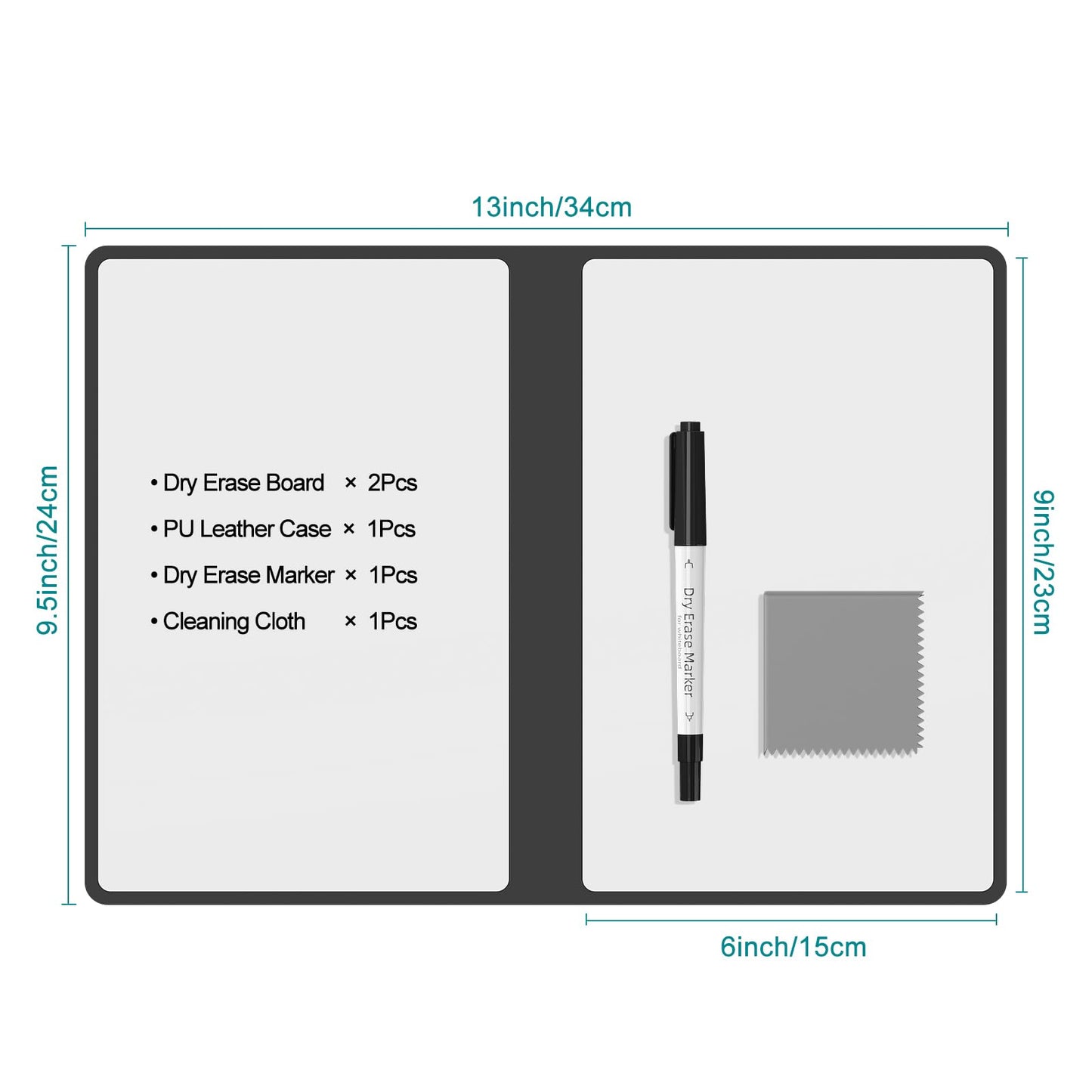 Portable Dry Erase Board,Reusable Whiteboard Notebook, Double-Sided White Board PU Cover 9.5"x6.6" with Marker,Wipe Cloth (Brown)