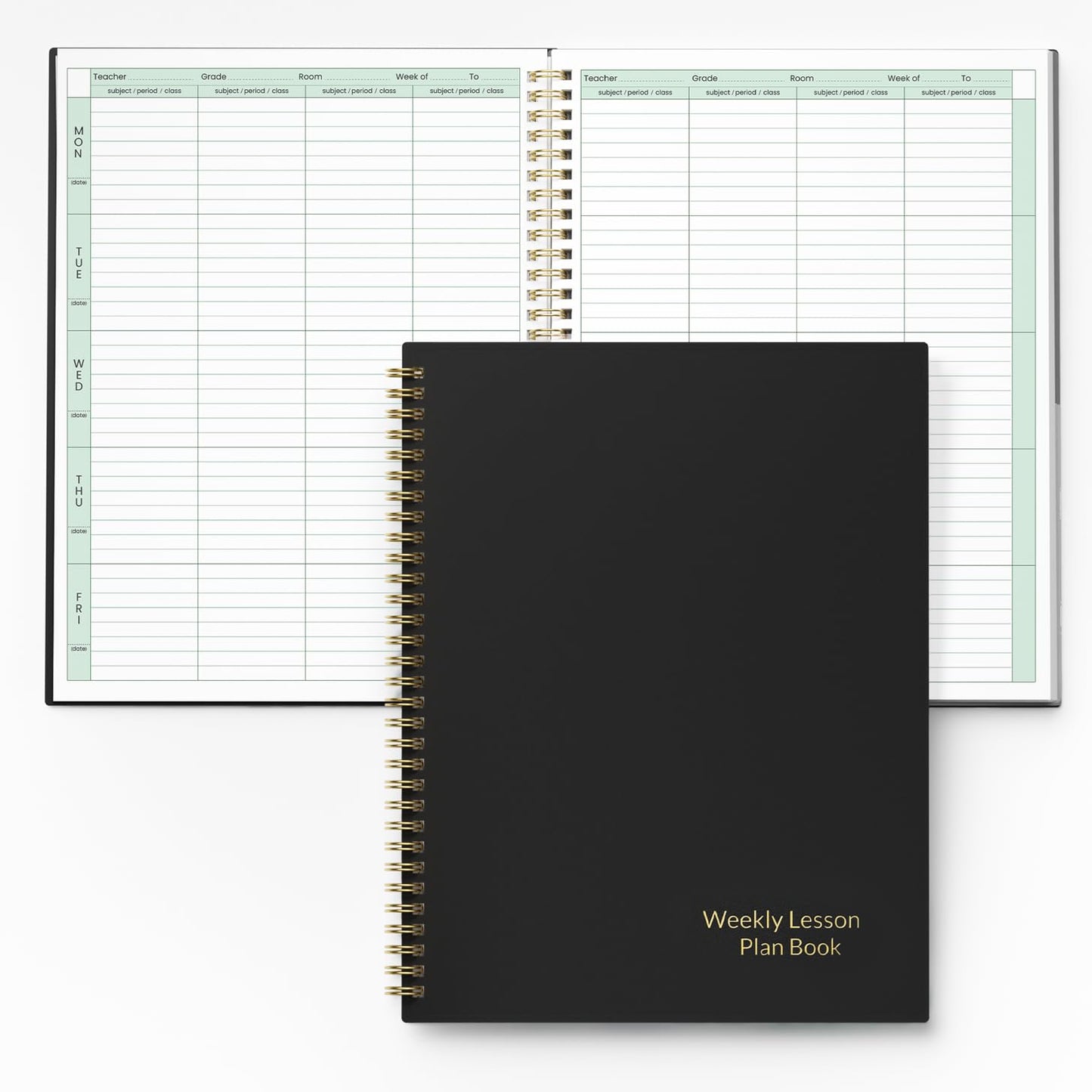 SUNEE 8 Period Teacher Lesson Plan Book - Days Vertically, Undated Teacher Planner 2026-2027 Academic Year, 8.5 x 11 Inch, 104 Pages/52 Sheets (40 Weeks), Waterproof Plastic Cover, Back Pocket, Black