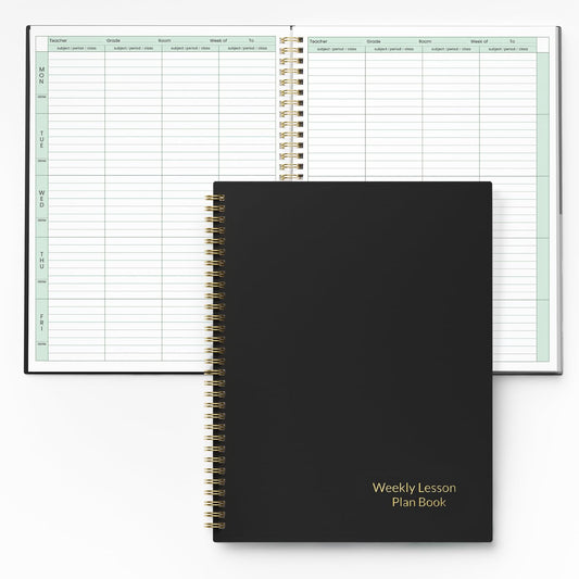 SUNEE 8 Period Teacher Lesson Plan Book - Days Vertically, Undated Teacher Planner 2026-2027 Academic Year, 8.5 x 11 Inch, 104 Pages/52 Sheets (40 Weeks), Waterproof Plastic Cover, Back Pocket, Black