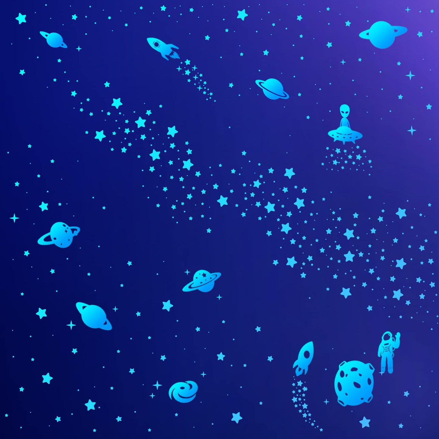 Glow in The Dark Stars for Ceiling, Solar System Wall Stickers for Kids, Planet Wall Decals, Glowing Stars, Space Decor for Boys Room, Galaxy Astronaut Rocket Spacecraft Alien Decoration (Blue)