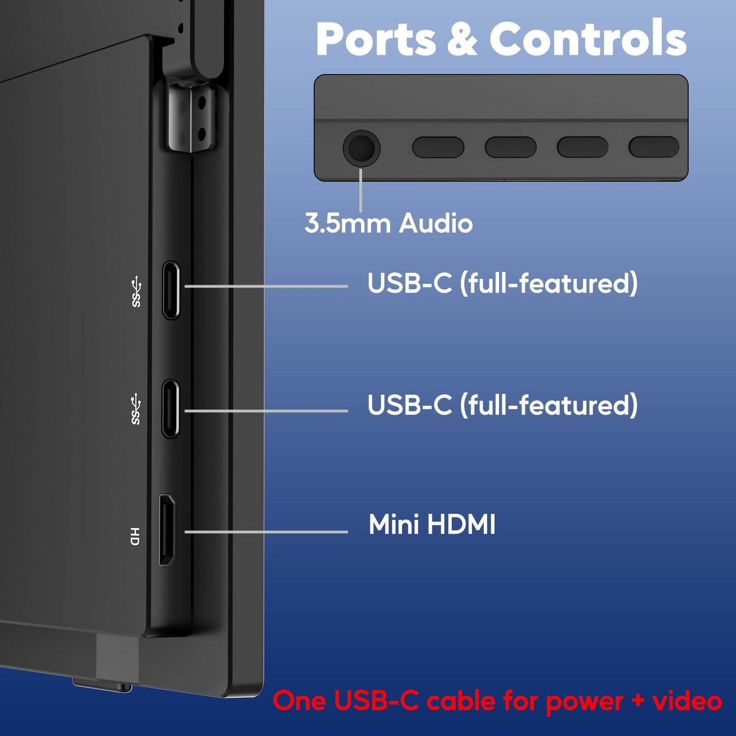 17.3" Wireless Portable Monitor with Built‑in 8000mAh Battery 4H, AirPlay & Miracast, 2.5K QHD 2560x1400 IPS Matte HDR, 125% sRGB, 500 Nits, VESA, Auto Rotation for Phone/Tablet, USB‑C & Mini HDMI