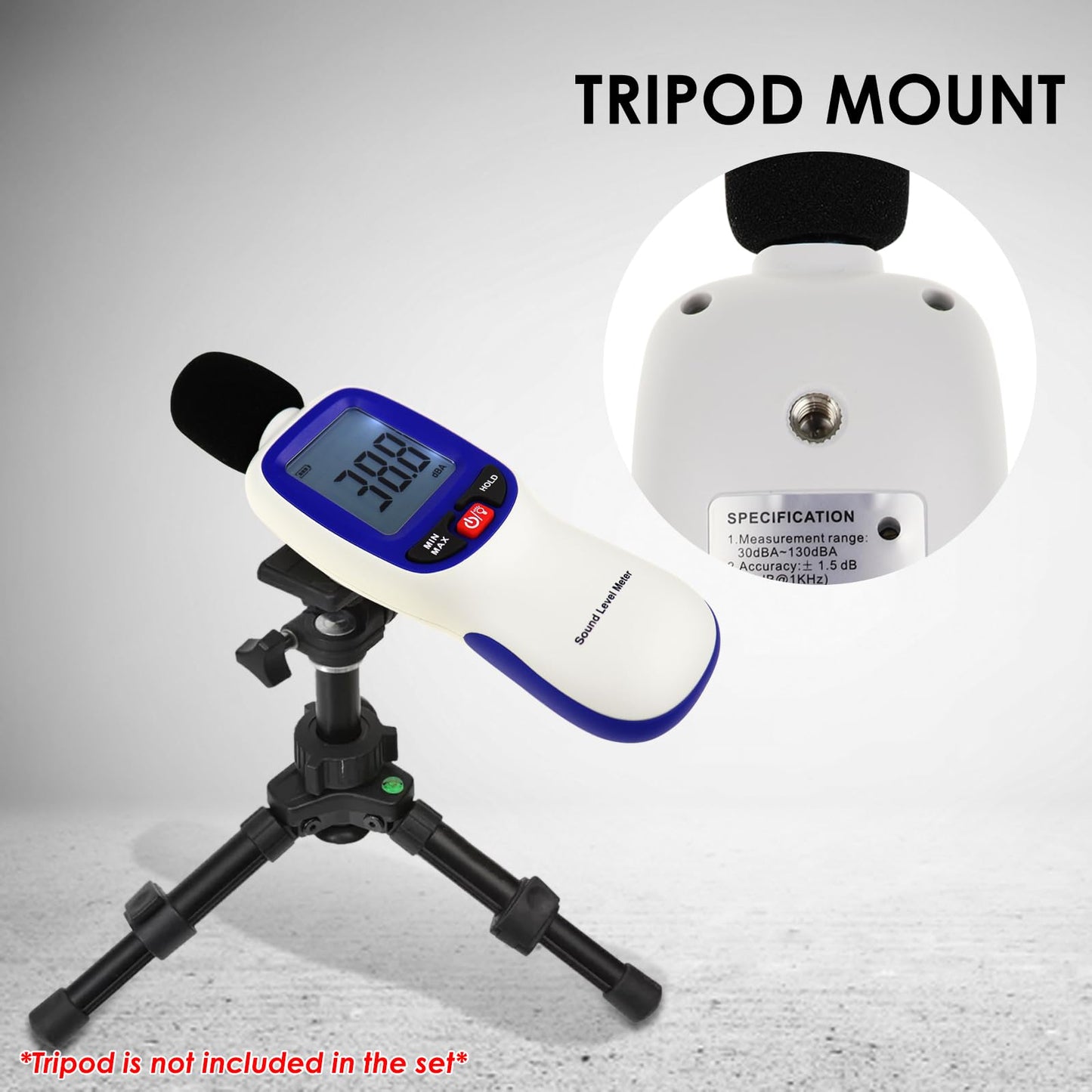 Decibel Meter Bluetooth, Portable Sound Level Meter with Data Logging, Can Fit with Smartphone App Recording, 30 to 130dBA Noise Decibel Meter SPL Meter w/Data Hold MAX MIN Alarm Backlit LCD Display