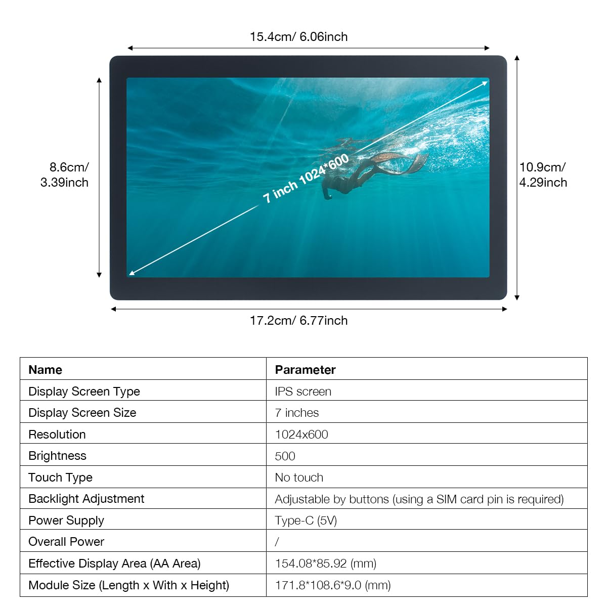 Hosyond 7 Inches USB C Mini Monitor 1024x600 IPS LCD Display Type C Secondary Screen for PC Laptop Windows