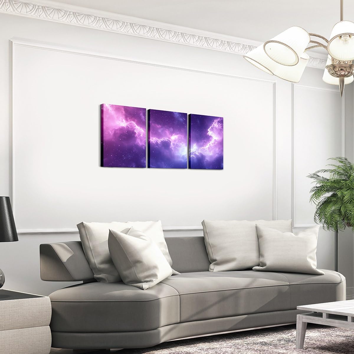 Feelyou Purple Galaxy 3 Piece Canvas Wall Art for Living Room Bedroom 3D Printed Space Wall Art for Home Decor Dreamy Nebula Office Decor Artwork Outer Space Picture Painting Posters