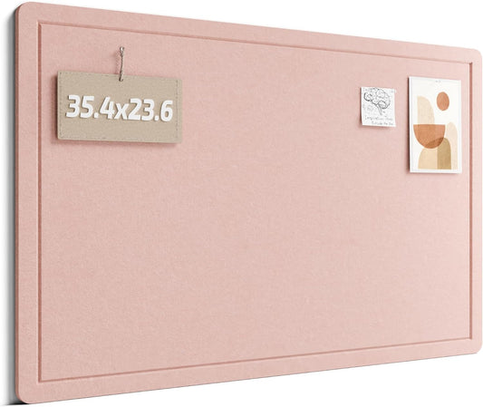 Fluxynara Bulletin Board,35.4" x 23.6" Cork Board Alternative with 12 Safe Removable Adhesive Tabs, Foldable Felt Pin Board for Home Office, Classroom, Bedroom,Entryway for Walls—Pink