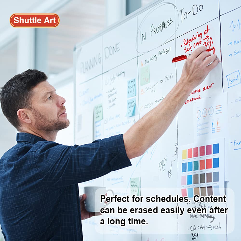 Shuttle Art Wet Erase Markers, 15 Pack Red 1mm Fine Tip Smudge-Free Markers, Use on Laminated Calendars, Overhead Projectors, Schedules, Whiteboards, Transparencies, Glass, Wipe with Water