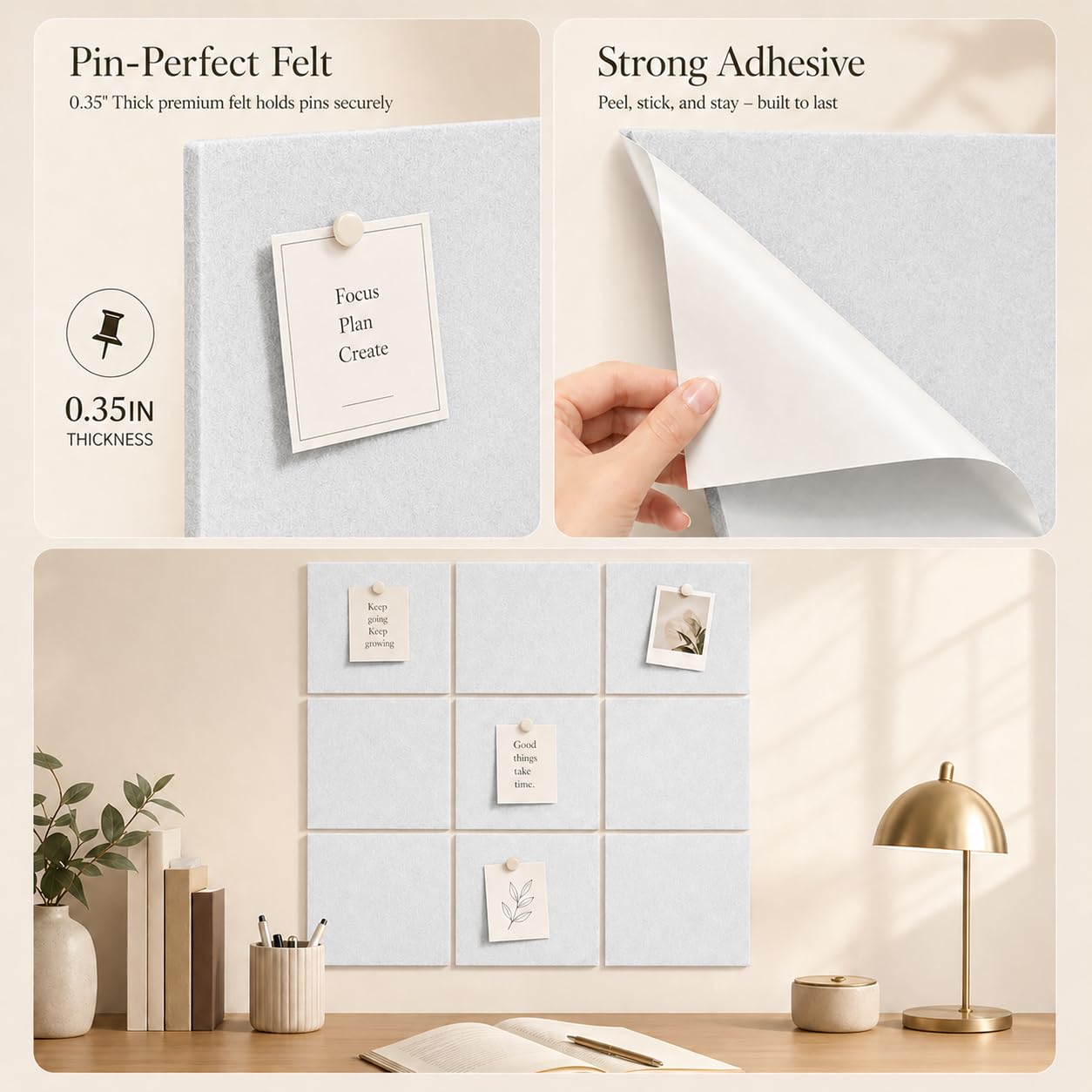 Baysola Felt Bulletin Board Panels 48 x 36 Inch Self Adhesive Wall Tiles Cork Board Alternative for Office Classroom Photos Notes 12 Pack