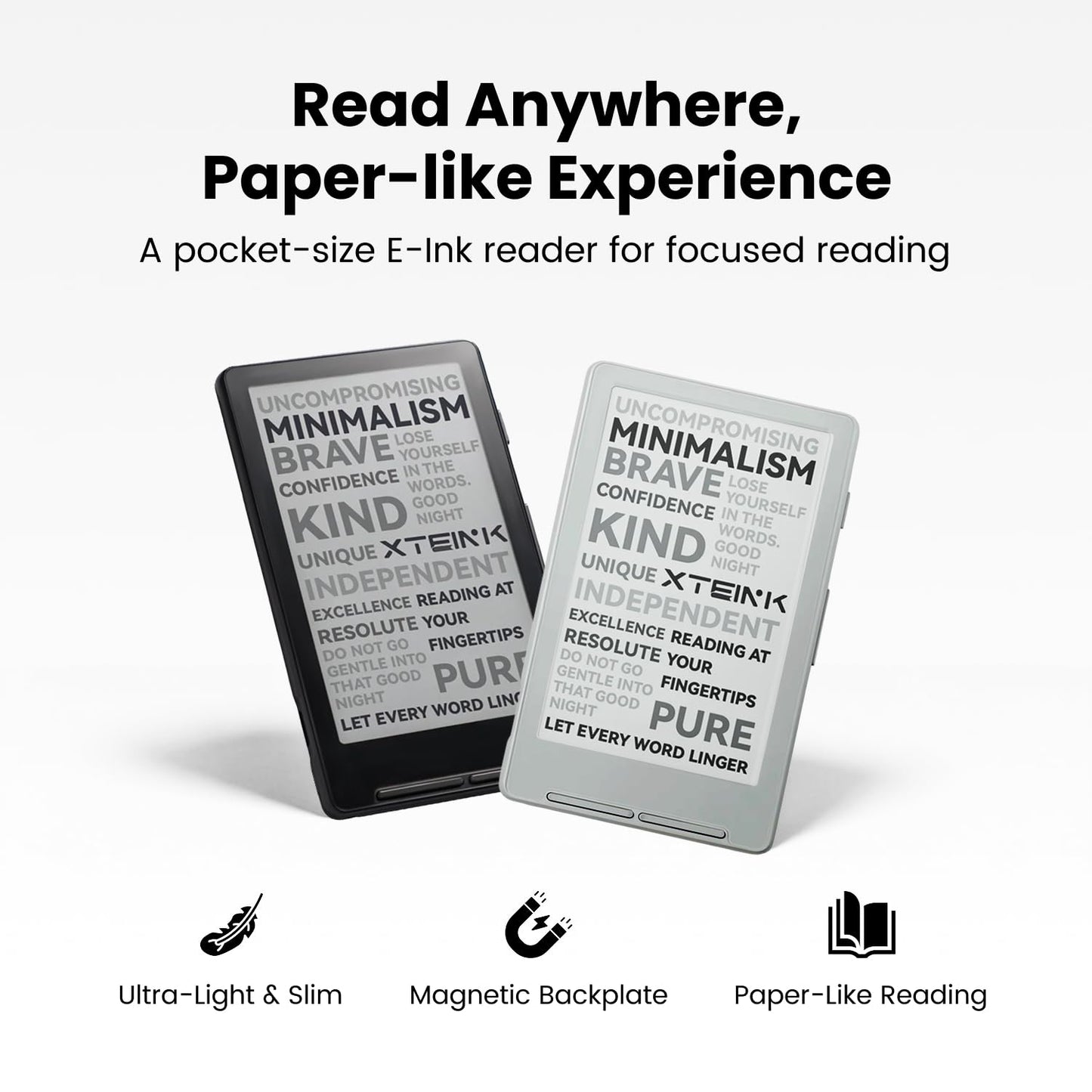 XTEINK X4 E-Book Reader (Developer Edition), 4.3" Pocket E-Ink eReader, Physical Page-Turn Buttons, Ultra-Thin 0.23" & 2.72 oz, Magnetic-Ready Design, Distraction-Free Reading, 16GB, Mist Gray