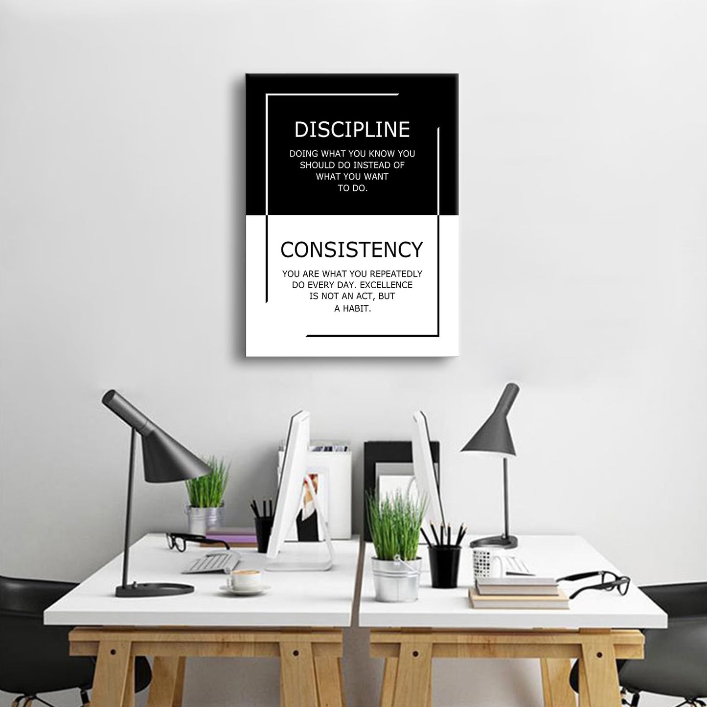 Inspirational Canvas Wall Art Discipline Consistency Success Quote Office Decor Painting Pictures Motivational Poster Prints Artwork for Modern Home Living Room Stretched and Framed [18''Wx 24''H]
