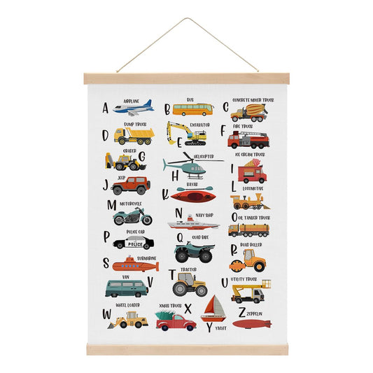 Transport Alphabet Poster, ABC Art Prints, Toddler Room Decor, Construction Decor for Boys Room, Educational Hanging Wall Art Alphabet Banner Paintings Wall Decors, Boys Room Nursery Playroom Decors