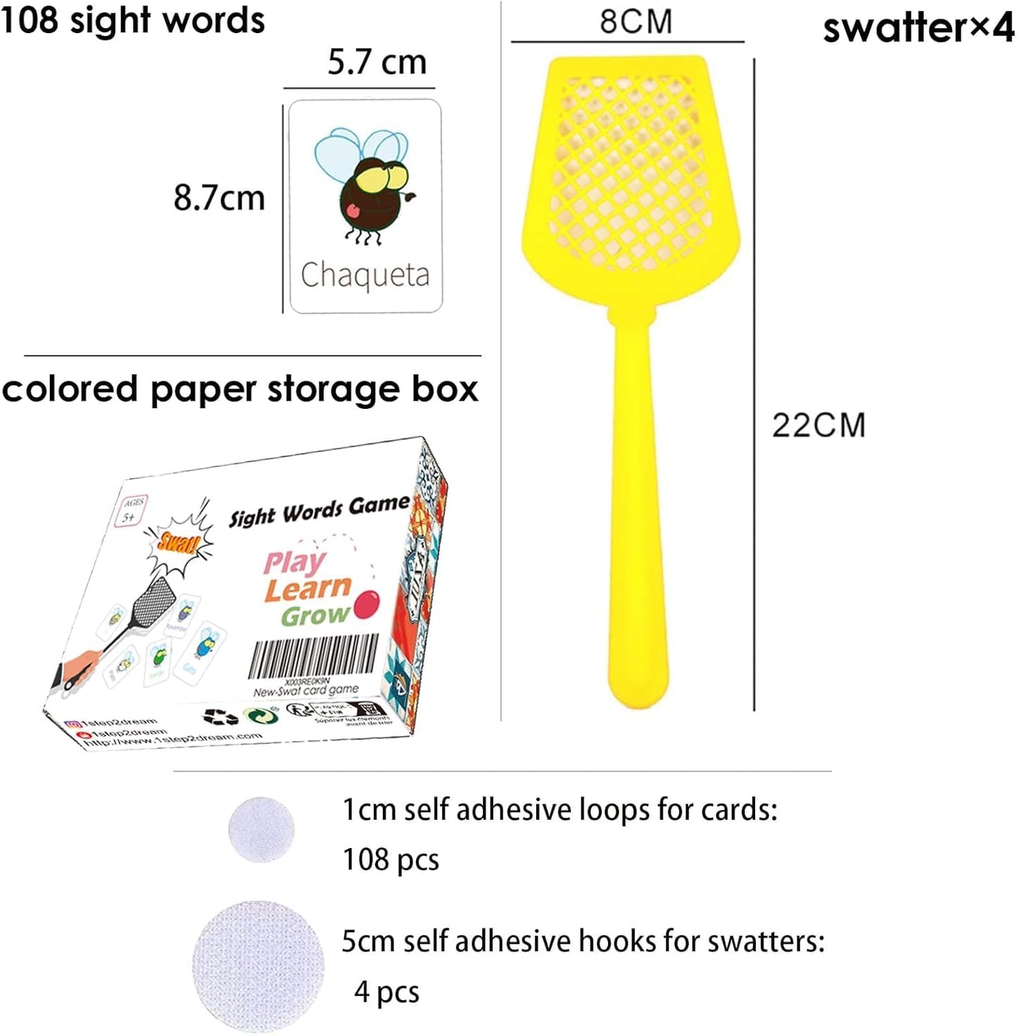 Spanish Sight Word Game for Kids |108 Educational Flash Words with 4 Fly Swatters, Interactive Learning Boards Games, Homeschool,Classroom Must Have, Teacher Supplies,Gifts for Boys and Grils
