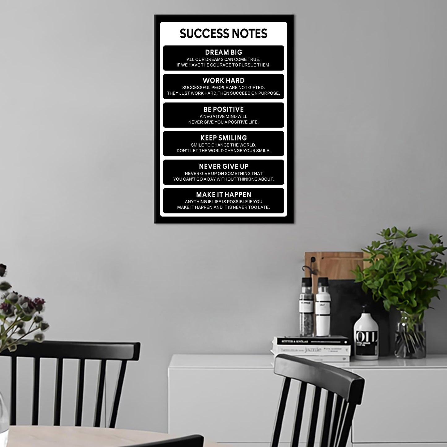 Motivational Wall Decor Inspirational Success Notes Picture Prints Inspiring Entrepreneur Positive Quote Canvas Poster Artwork for Modern Home Gym Bedroom Office Framed Ready to Hang [12''Wx18''H]