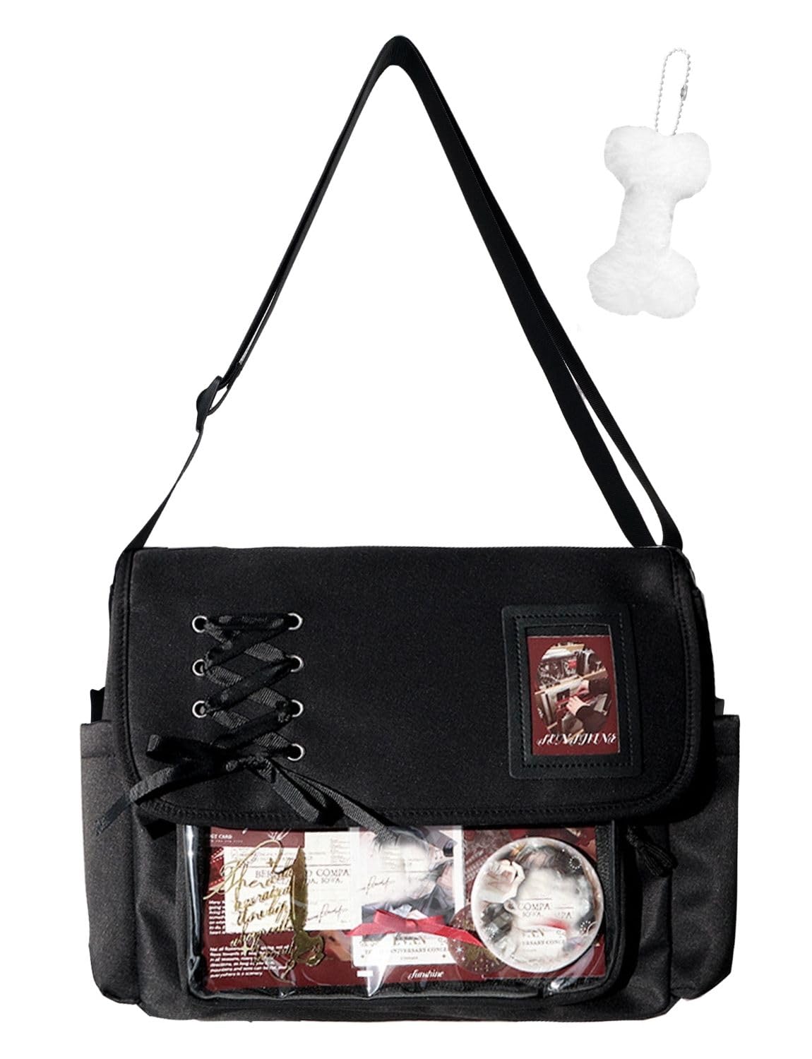 Gleease Ita Bag Japanese Messenger Bags Kawaii Crossbody Bag Anime Purse With Cute Pins Y2k For Women Men (Black A)