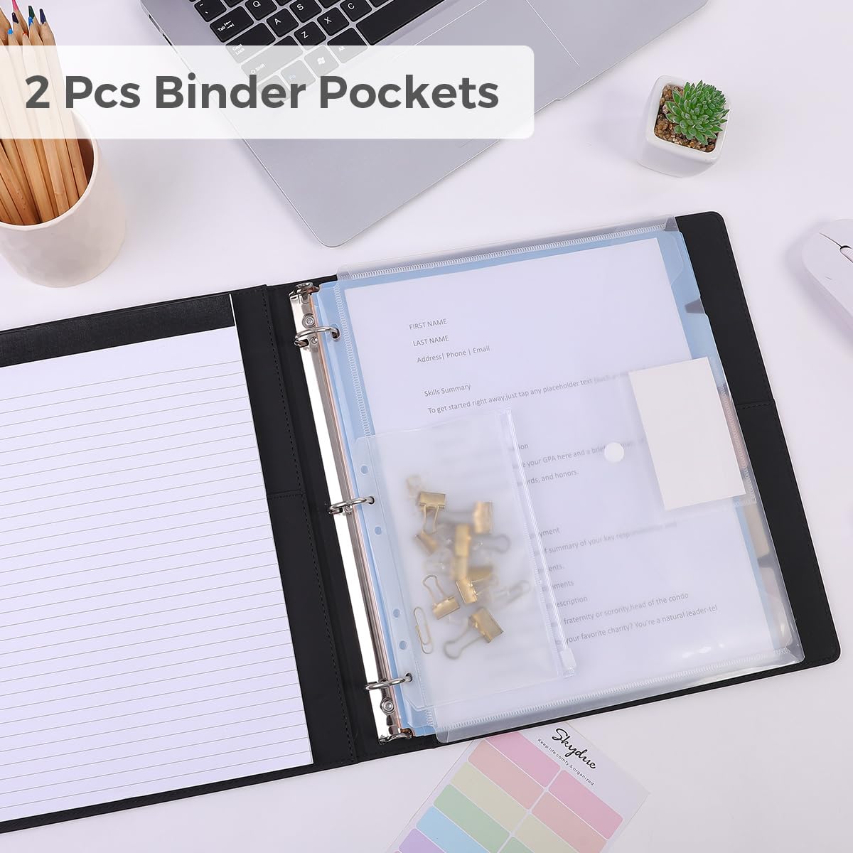 SKYDUE 3 Ring Binder with Clipboard, 13.2" × 10.2" Faux Leather 1 Inch Binder Organizer with 5 Pocket Dividers, Notepad, Labels & 2 Storage Pockets for Teachers, Students, Nurses & Office Work