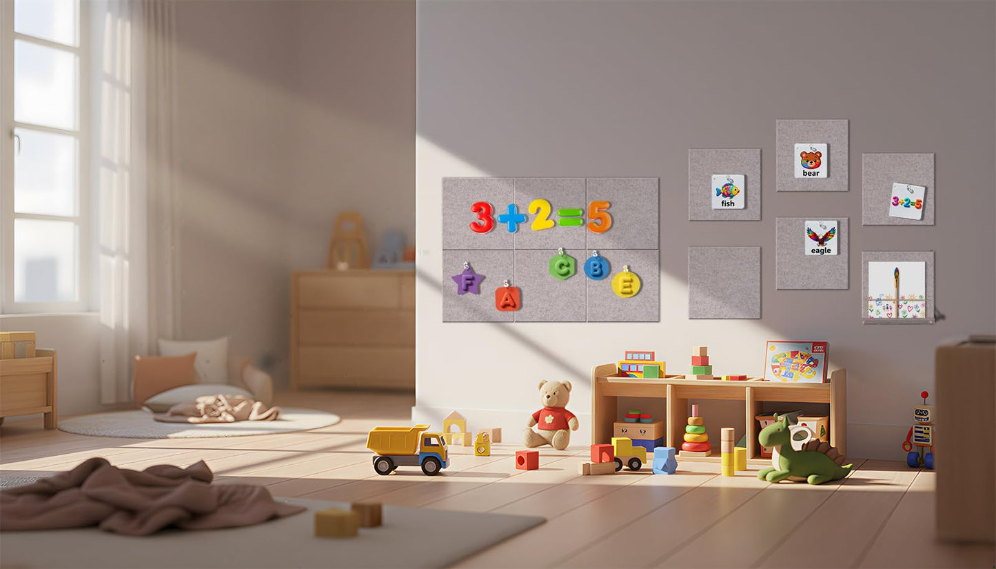 12 Pack Bulletin Boards 48" x 36" Alternative Cork Board for Office,Built-in Storage Device，Large Cork Boards for Walls ， Felt Wall Tiles, Contains Removable Security Stickers and PushPins (F-Gray)