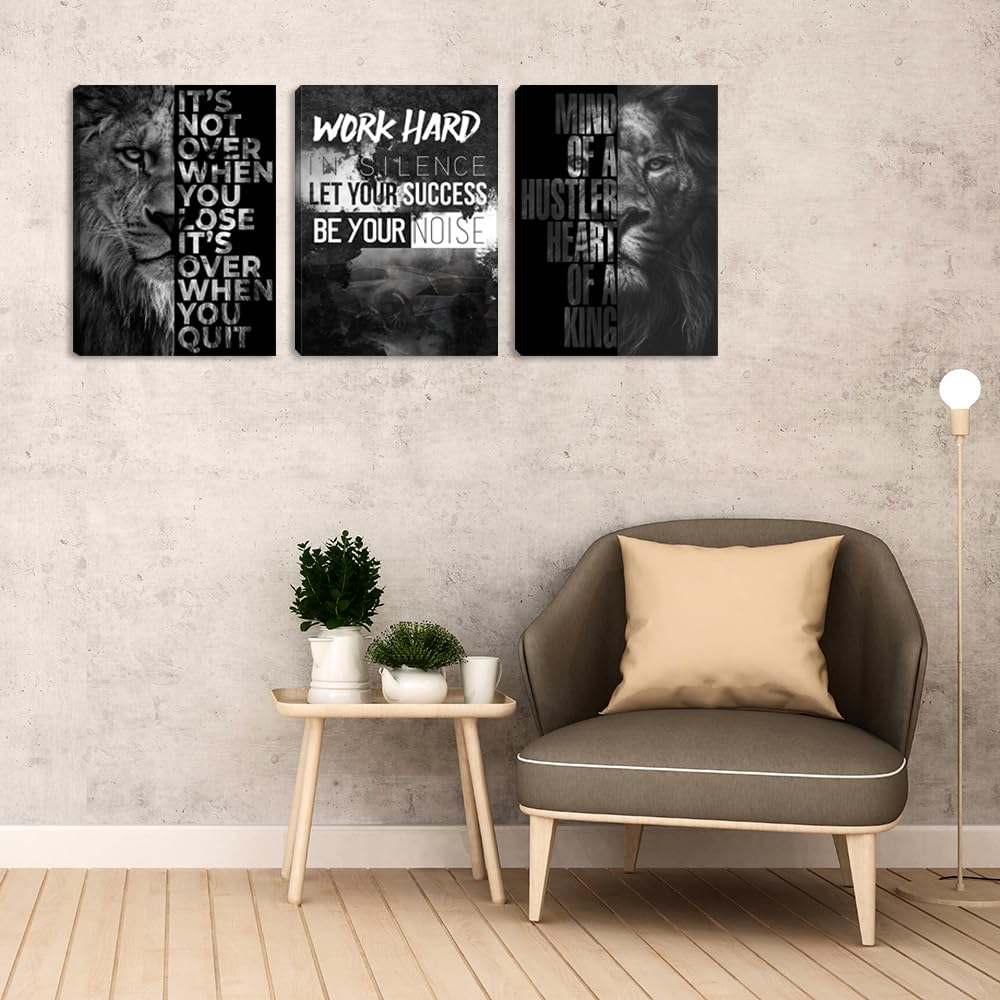 Motivational Quotes Wall Art Lion Canvas Art Inspiring Entrepreneur Success Motivational Wall Decor Inspirational Lion Poster Prints Framed Wall Art Posters Office Decor(36''Wx 16''H)