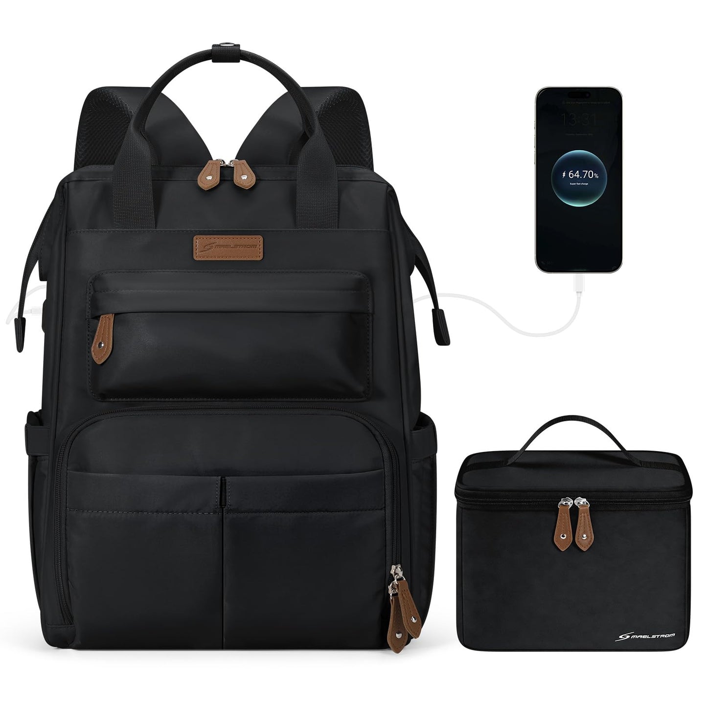 Maelstrom Travel Backpack for Women Men,Laptop Backpack Fits 15.6-17.3 Inch Laptop, Nurse/Work Bag with Insulated Lunch Box (Black)