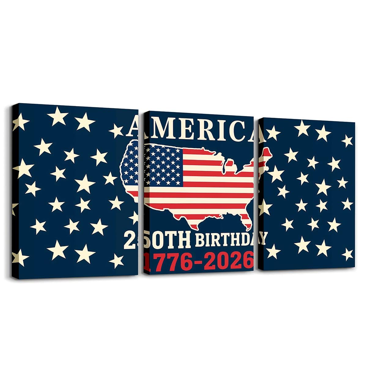 Feelyou Patriotic 250th Anniversary 3 Piece Canvas Wall Art for Living Room Bedroom 4th of July Wall Art for Home Decor America Star Print Office Decor Artwork America Map Picture Posters