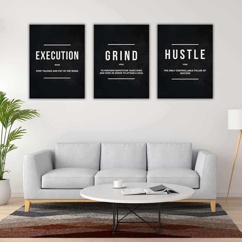 Success Canvas Painting Wall Art Quote Motivational Wall Art Execute Wall Decor 3 Pieces Black Poster Positive Inspirational Framed Artwork Prints Picture for Living Room Office 36''Wx 16''H