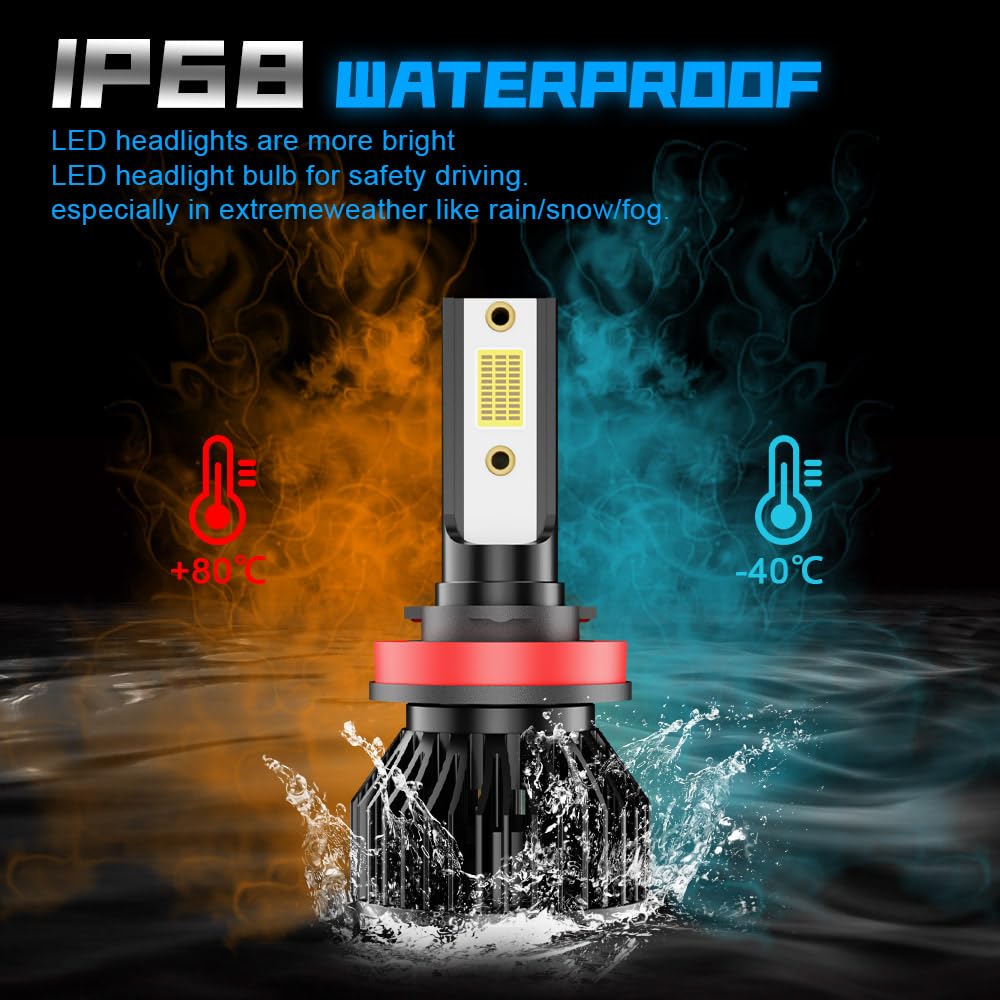 pfsynb LED Headlight Bulbs H9+H11 for Nissan Altima 2007-2018, 6000K White, IP68, 6-Pack