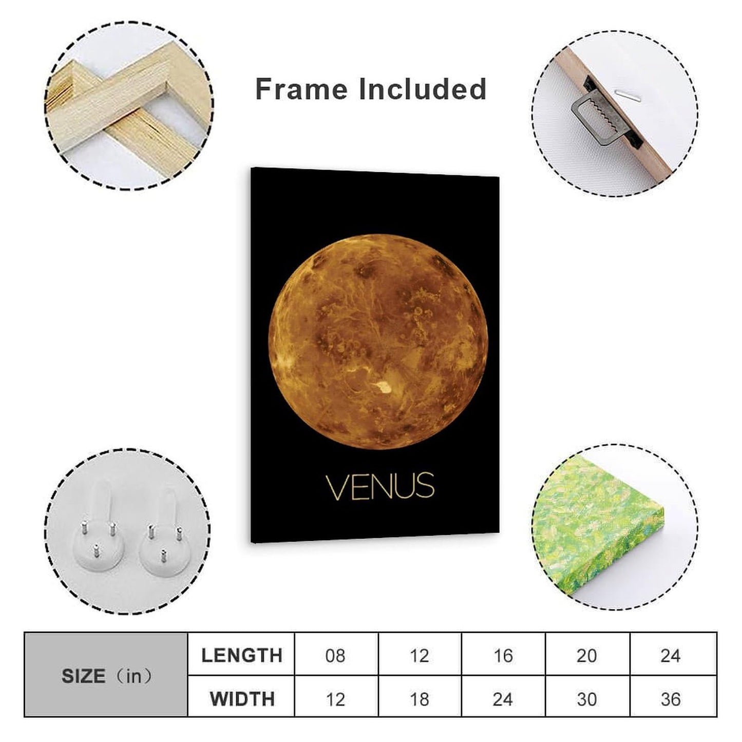 Solar System Planets Canvas Wall Art - Venus Planet Space Poster for Kids Room Bedroom Classroom, STEM Educational Astronomy Decor, Science Gift for Boys Girls, 16x24 Inch Framed