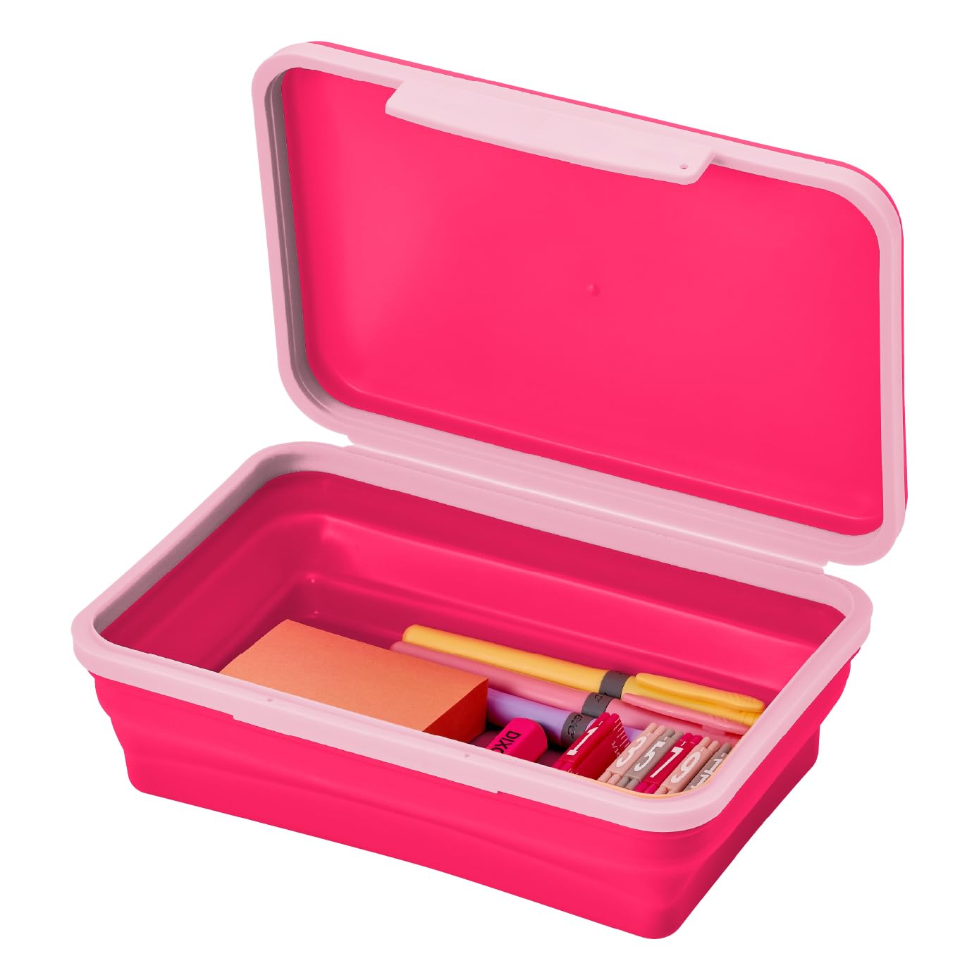 LockerMate by Bostitch Flexi Storage Box with Lid, Collapsible Pencil Case Design for Craft and School Supplies, Pink
