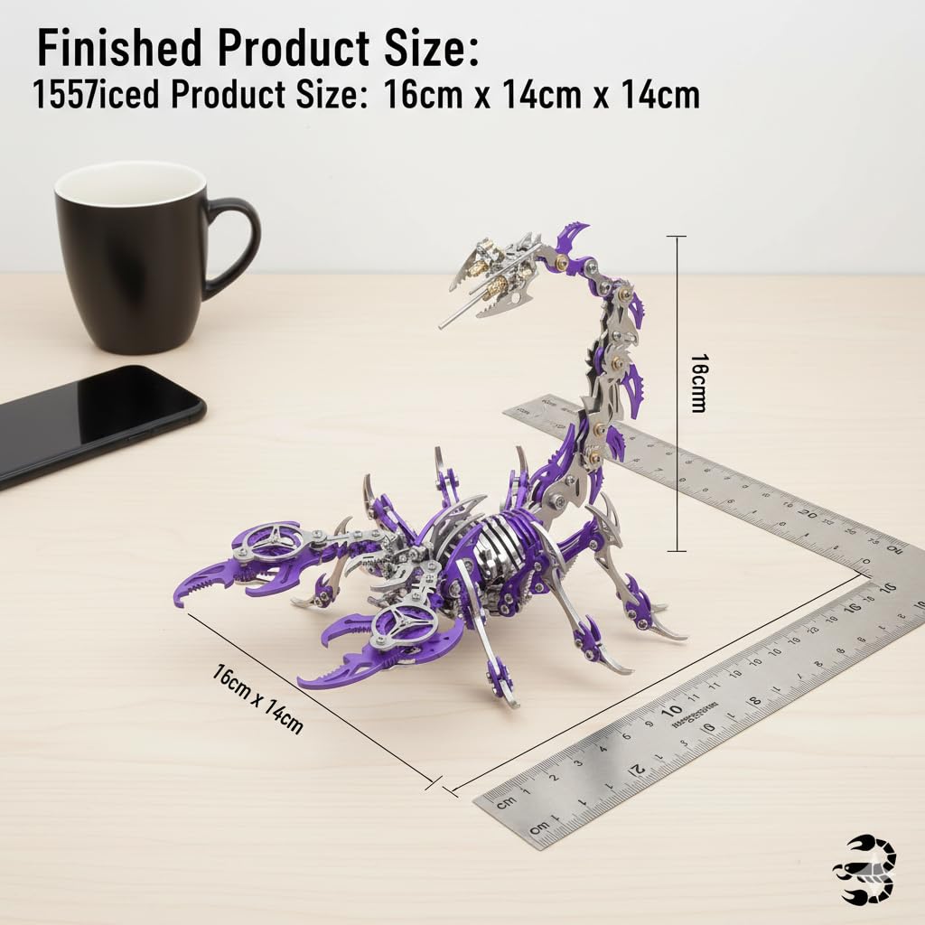 Scorpion 3D Metal Puzzles for Adults, 454PCS Stainless Steel DIY Mechanical Metal Model Kits, No Glue Assembly with Movable Joints, Challenging Metal Building Kit Desk Decor Gift(Purple)