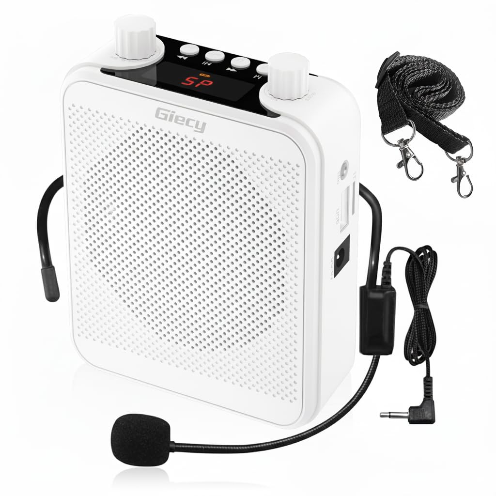 Giecy 30W Portable Voice Amplifier with Wired Microphone Headset, 2800mAh Rechargeable PA System Speaker Personal Microphone Speech Power Amplifiers Loudspeaker for Teachers/Metting/Tour Guide