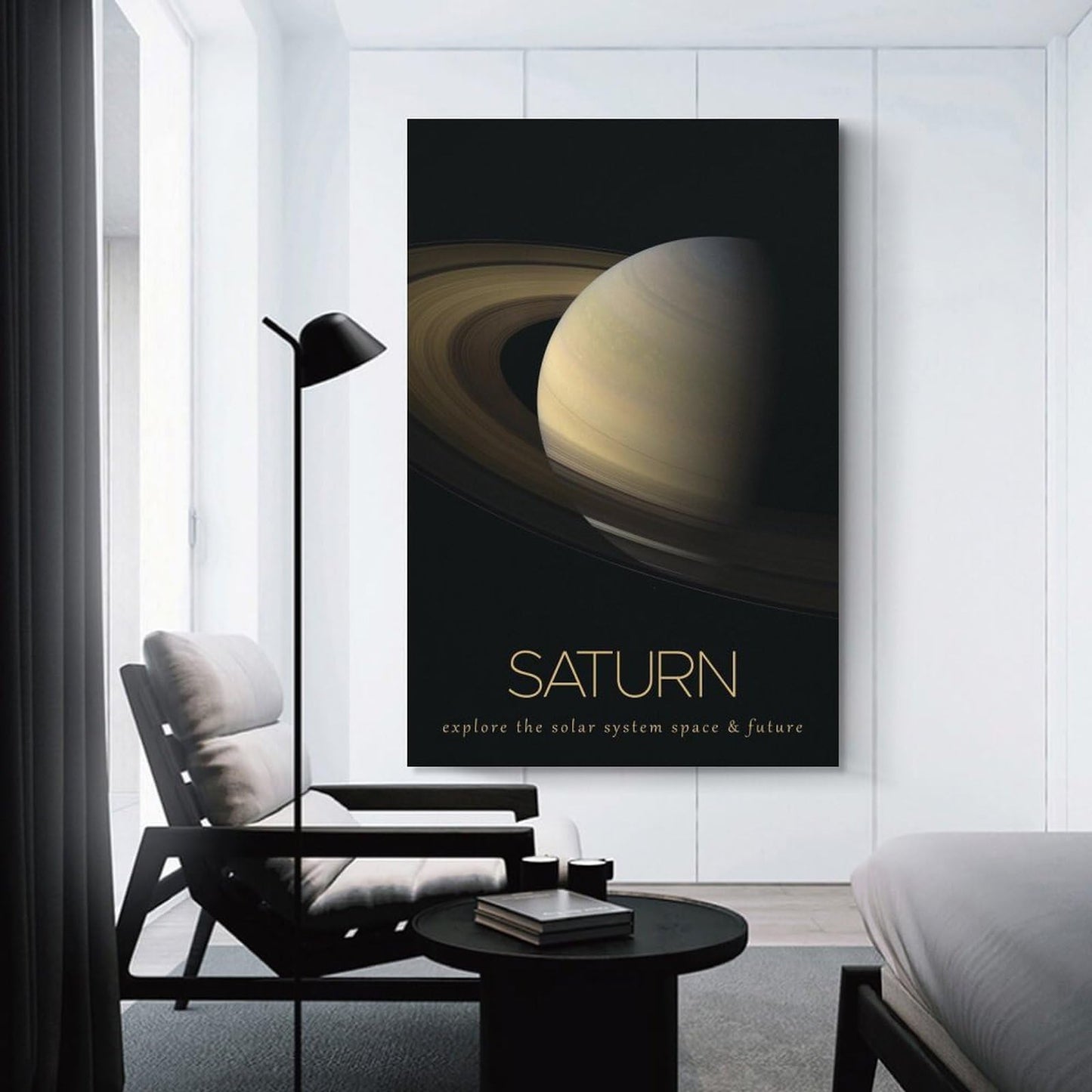 LGDSBHH Minimalist Saturn Solar System Canvas Wall Art - Educational Space Planet Poster - Science Classroom & Kids Bedroom Decor - 12x18 Inch (Unframed)