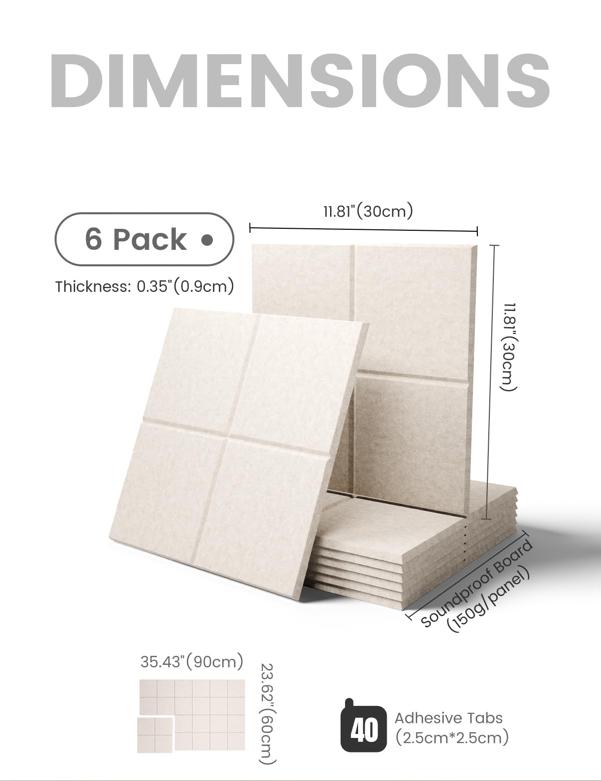 Large Felt Bulletin Board 36"x24", 6-Pack 4-Compartment Wall Organizer, Cork Board Alternative with 60 Removable Adhesive Tabs, Modular Felt Panels for Home Office, Classroom and Study-Oatmeal