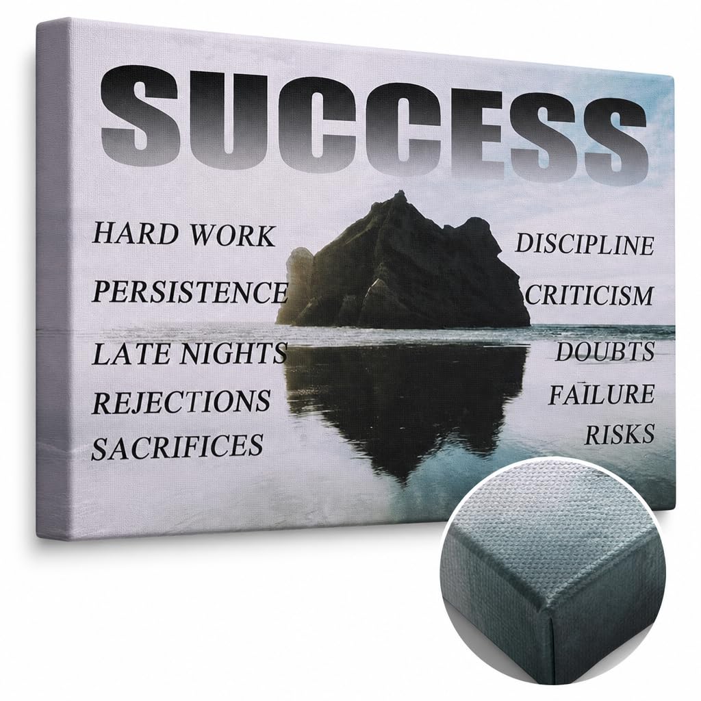 Motivational Canvas Wall Art Success Entrepreneur Quotes Poster Print Inspirational Pictures Painting for Office Class Room Home School Wall Decoration Stretched and Framed [24''Wx18''H]