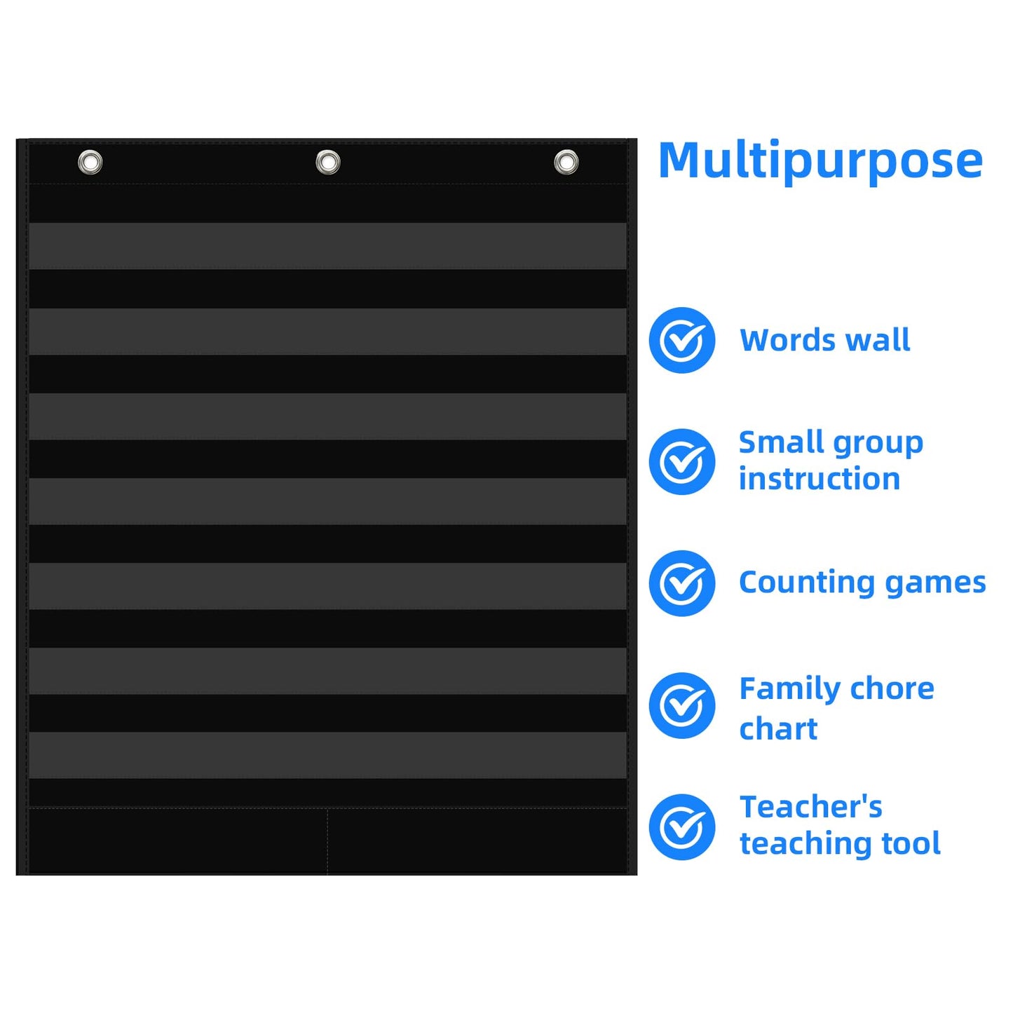 ANCOMEDO 7+2 Pockets Standard Pocket Chart, Clear 7 Pockets Words Chart with 2 Extra Storage Pocket for Classroom Home Office Use,Large Size:33.2”x 28” Letter Cards, Word Wall and Sentence Strips.
