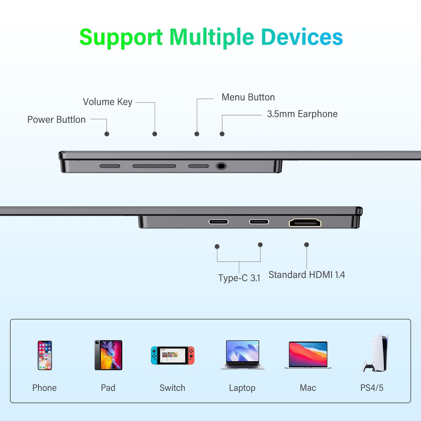 InnoView 2K Portable Monitor for Laptop 15.6" 2560×1440 QHD 100% sRGB Built-in Speaker USB C Standard HDMI External Second Screen for Mac Laptop Phone PS4/5 Xbox Switch