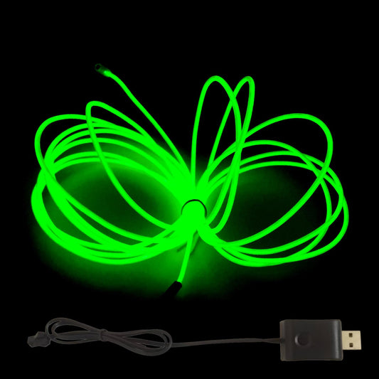 MaxLax EL Wire Neon Light Strip, 5M/16.4FT, Green, Cuttable, USB 5V Adapter, Model CXD el wire 001