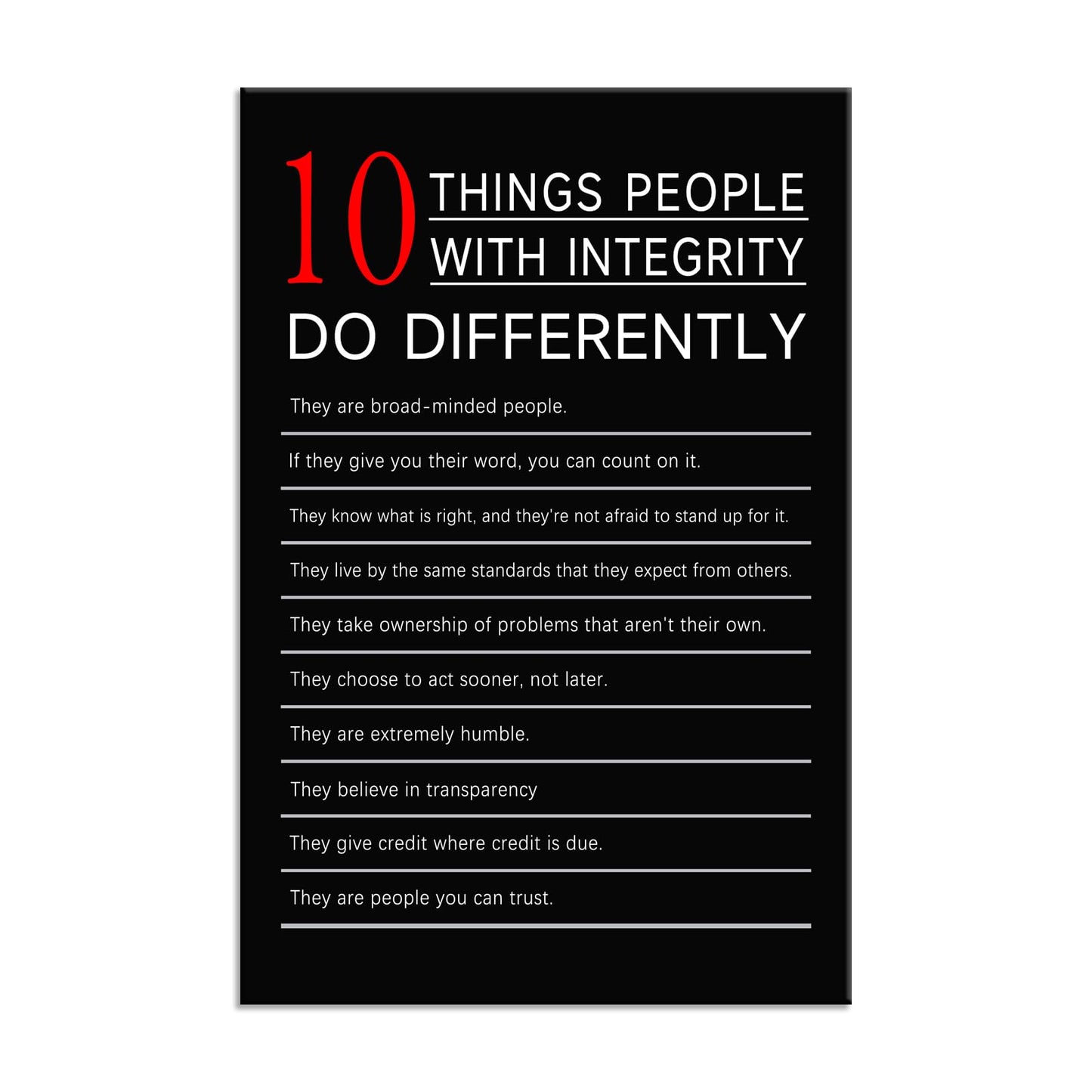 10 Thing People with integrity do Differently Inspirational Canvas Wall Art Motivational Wall Decor Poster Prints Framed for Classroom Modern Home Wall Decor Framed Ready to Hang [12''W X 18''H]