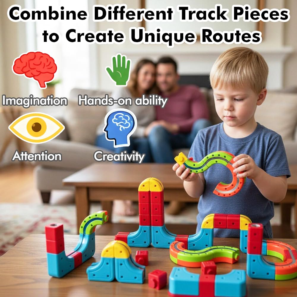 Electric Train Set, 3D Infinity Racer Train Tracks, DIY Toy Car Track, Modular Building Blocks Freely Assembled, STEM Learning Toy Fun Gifts for Kids Toddlers Boys & Girls